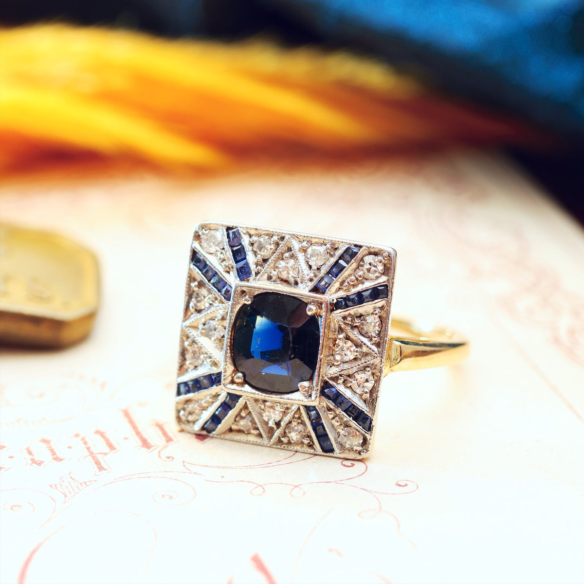 All Original Sapphire & Diamond Art Deco Cocktail Ring