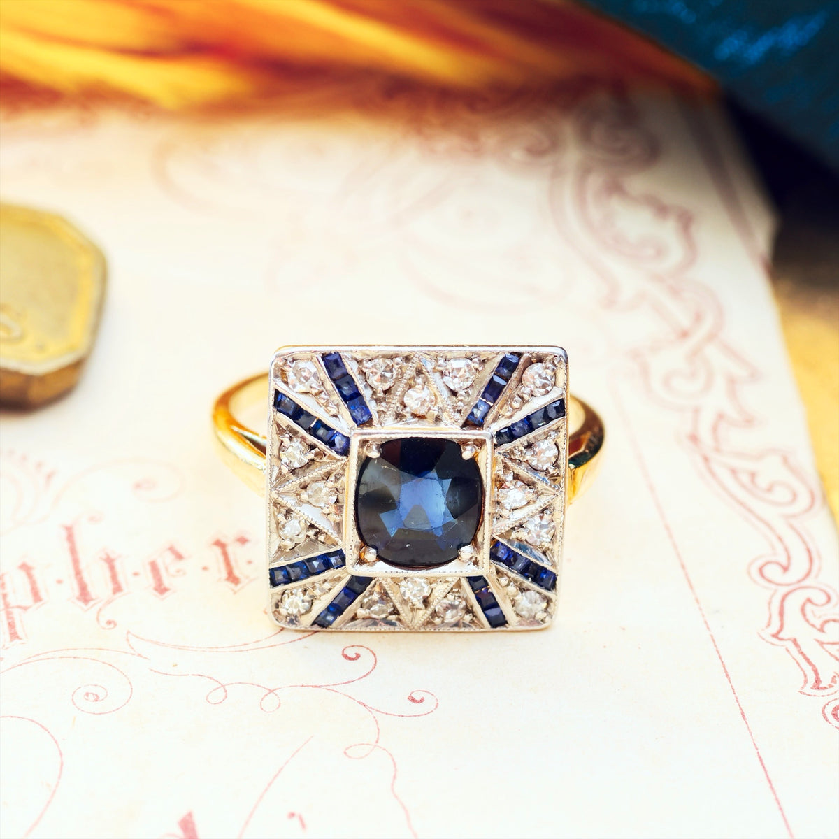 All Original Sapphire & Diamond Art Deco Cocktail Ring