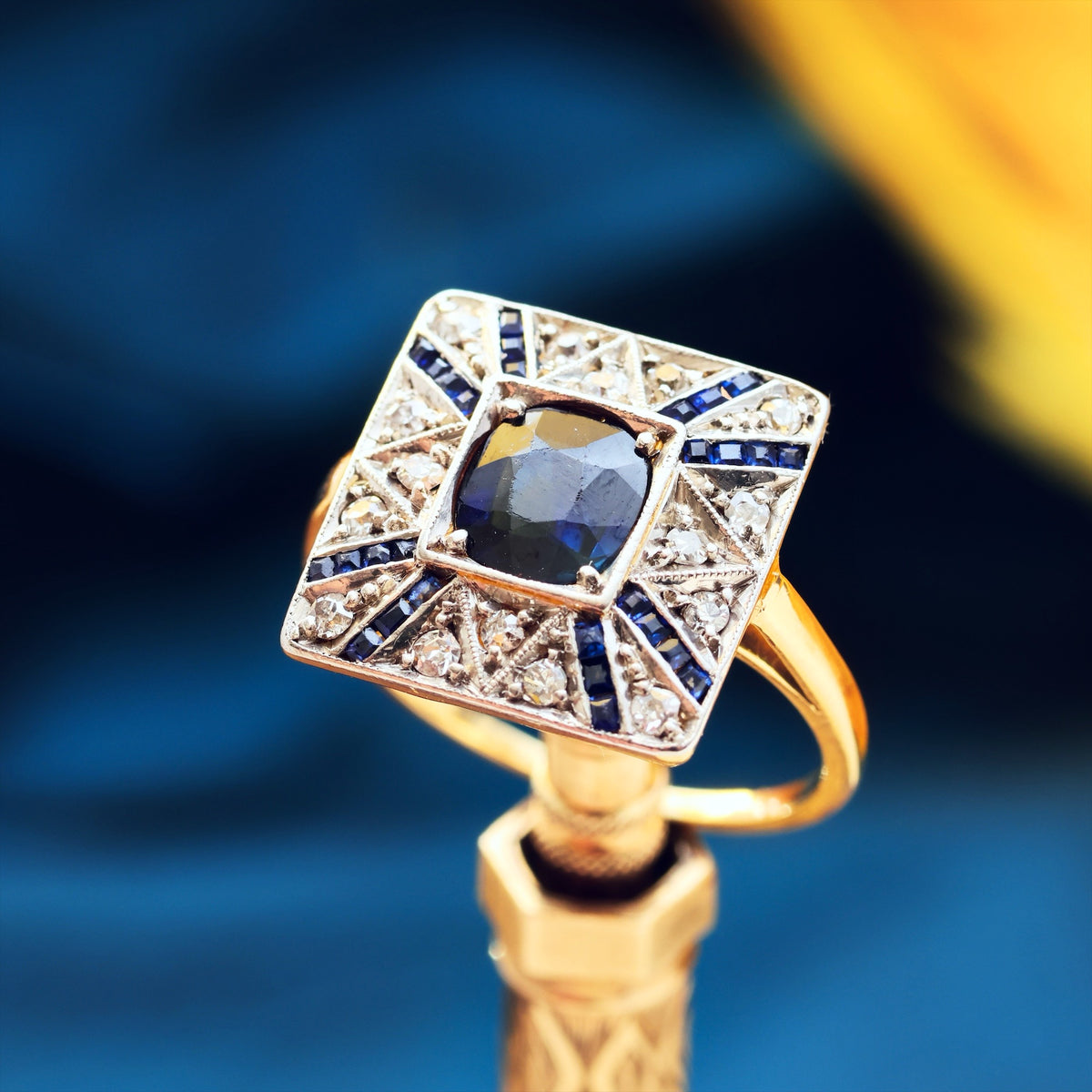 All Original Sapphire & Diamond Art Deco Cocktail Ring