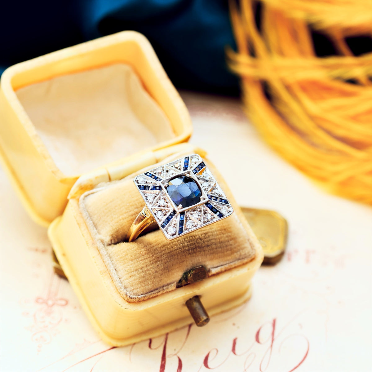 All Original Sapphire & Diamond Art Deco Cocktail Ring