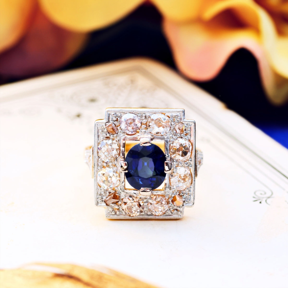 Spectacular Vintage Art Deco Sapphire & Diamond Ring