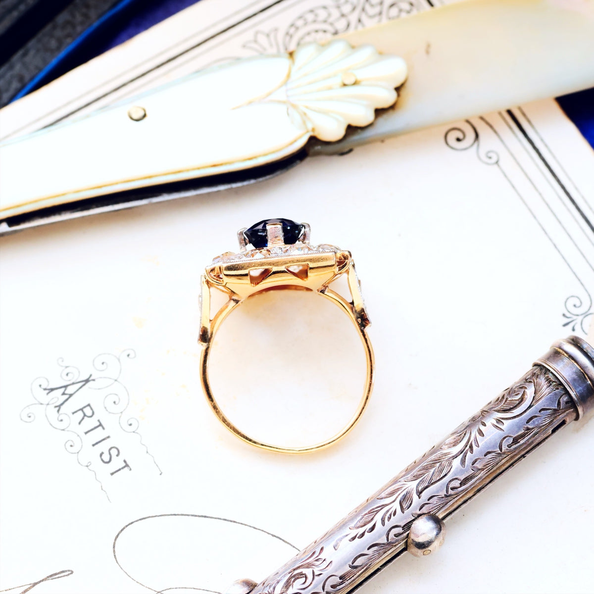 Spectacular Vintage Art Deco Sapphire & Diamond Ring