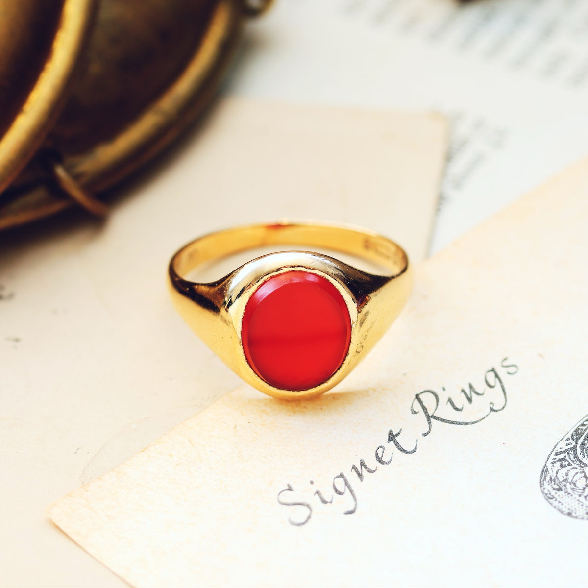 Date 1960 Russet Carnelian Gold Signet Ring