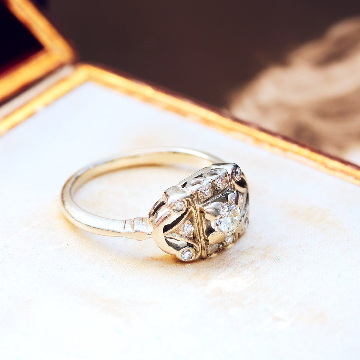 Vintage Art Deco Diamond Cluster Engagement Ring