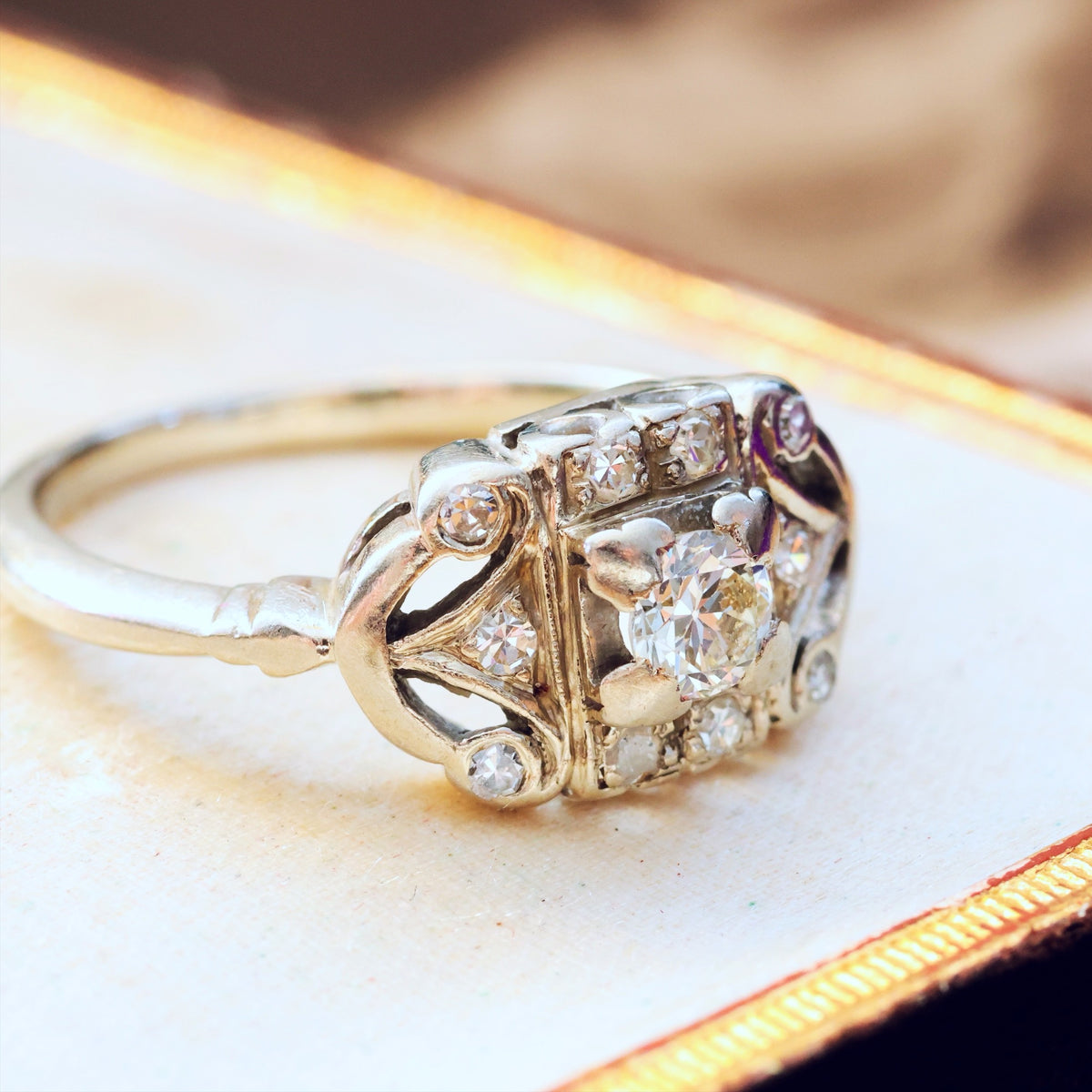 Vintage Art Deco Diamond Cluster Engagement Ring