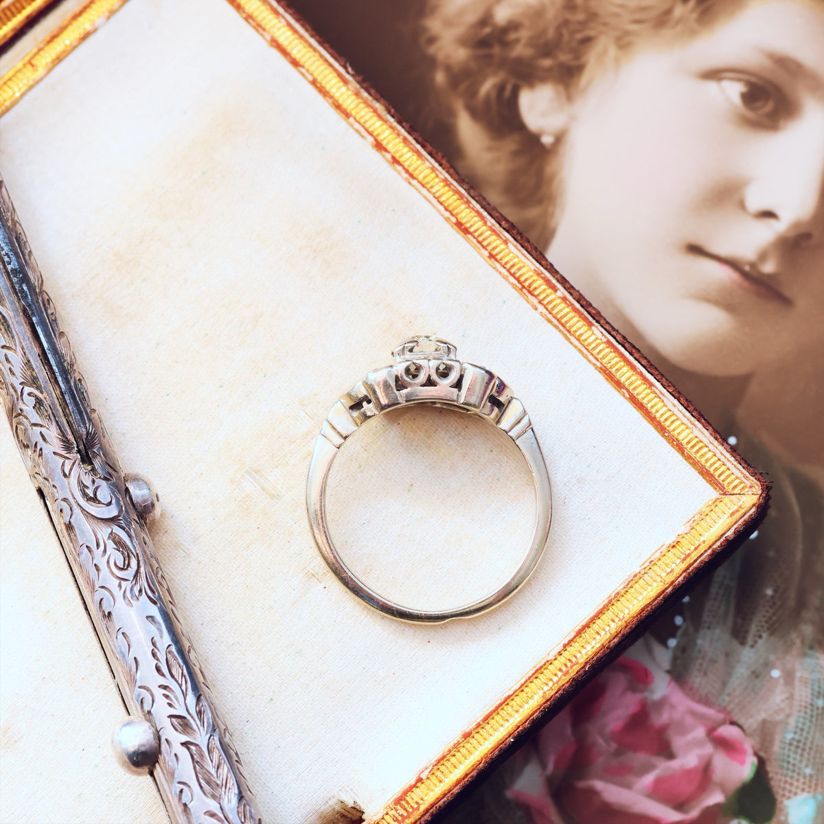 Vintage Art Deco Diamond Cluster Engagement Ring