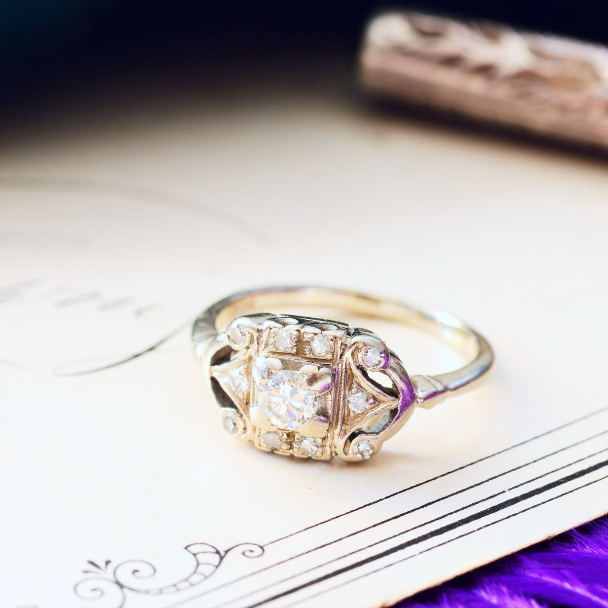 Vintage Art Deco Diamond Cluster Engagement Ring