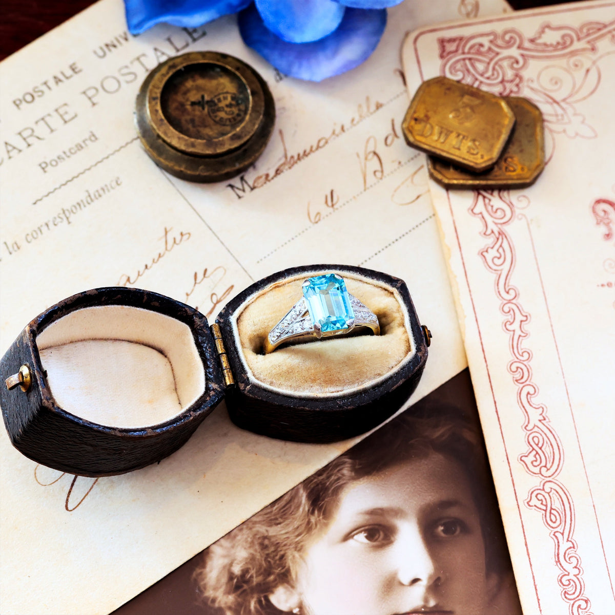 Vintage Art Deco Starlight Blue Zircon Ring