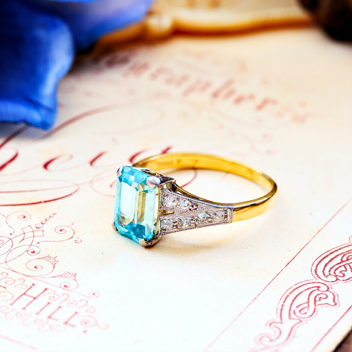 Vintage Art Deco Starlight Blue Zircon Ring