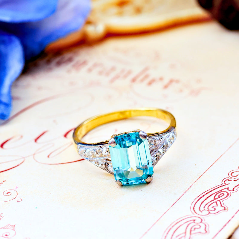 Vintage Art Deco Starlight Blue Zircon Ring