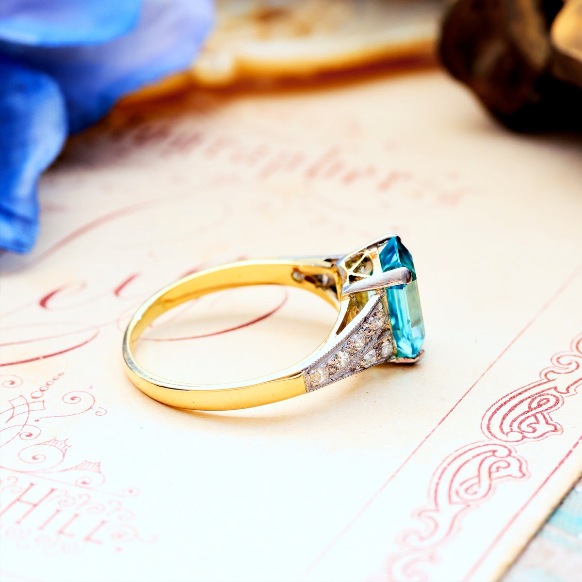 Vintage Art Deco Starlight Blue Zircon Ring