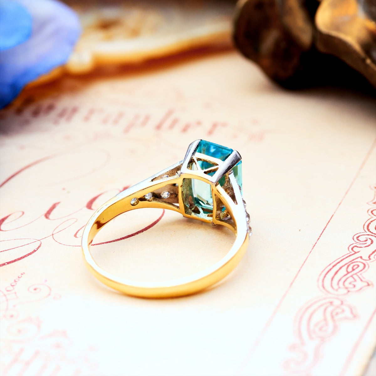 Vintage Art Deco Starlight Blue Zircon Ring