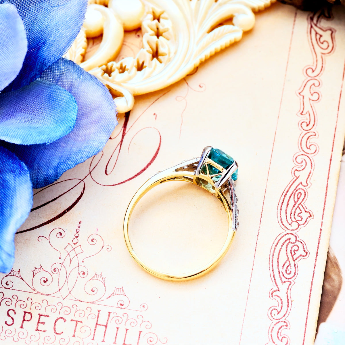 Vintage Art Deco Starlight Blue Zircon Ring