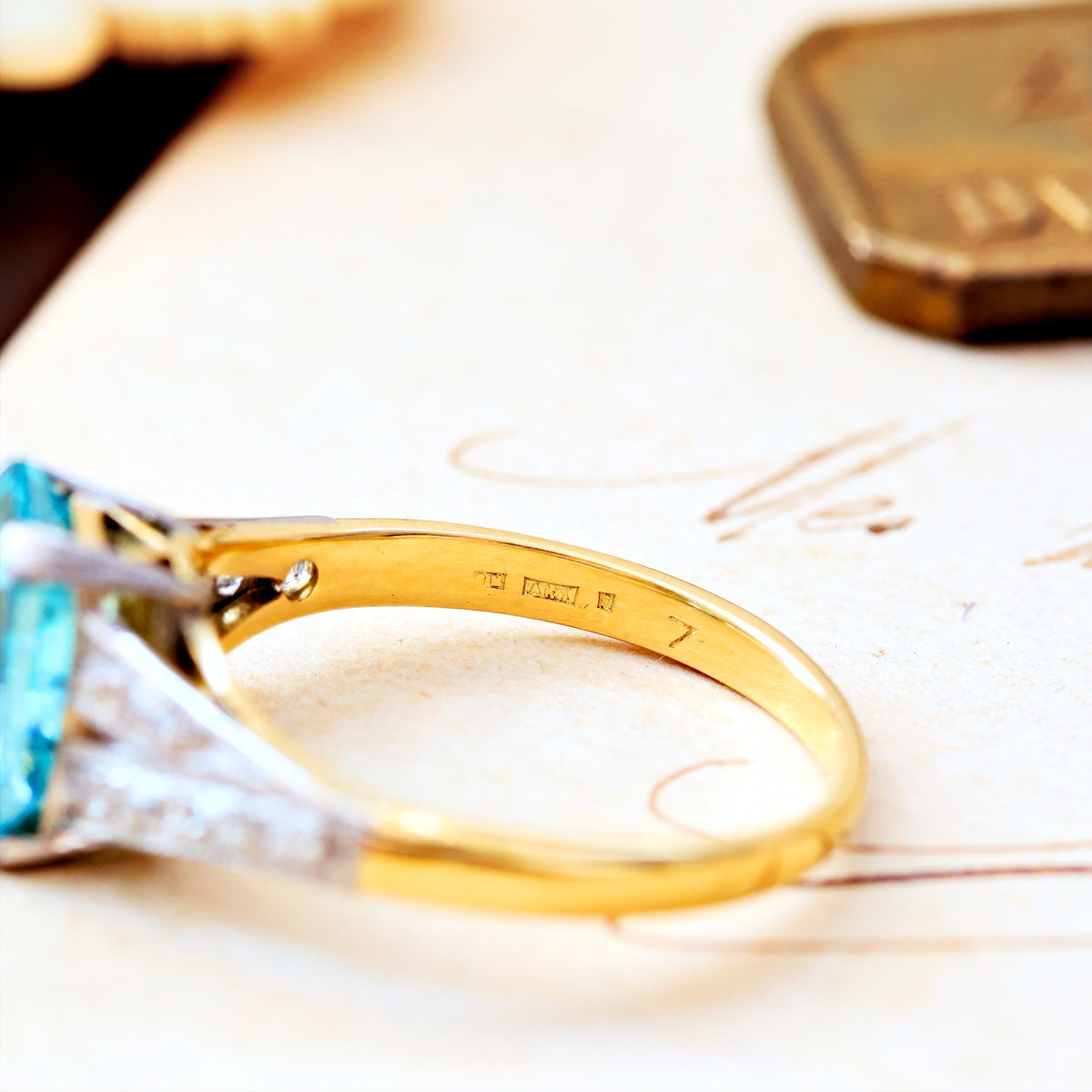 Vintage Art Deco Starlight Blue Zircon Ring