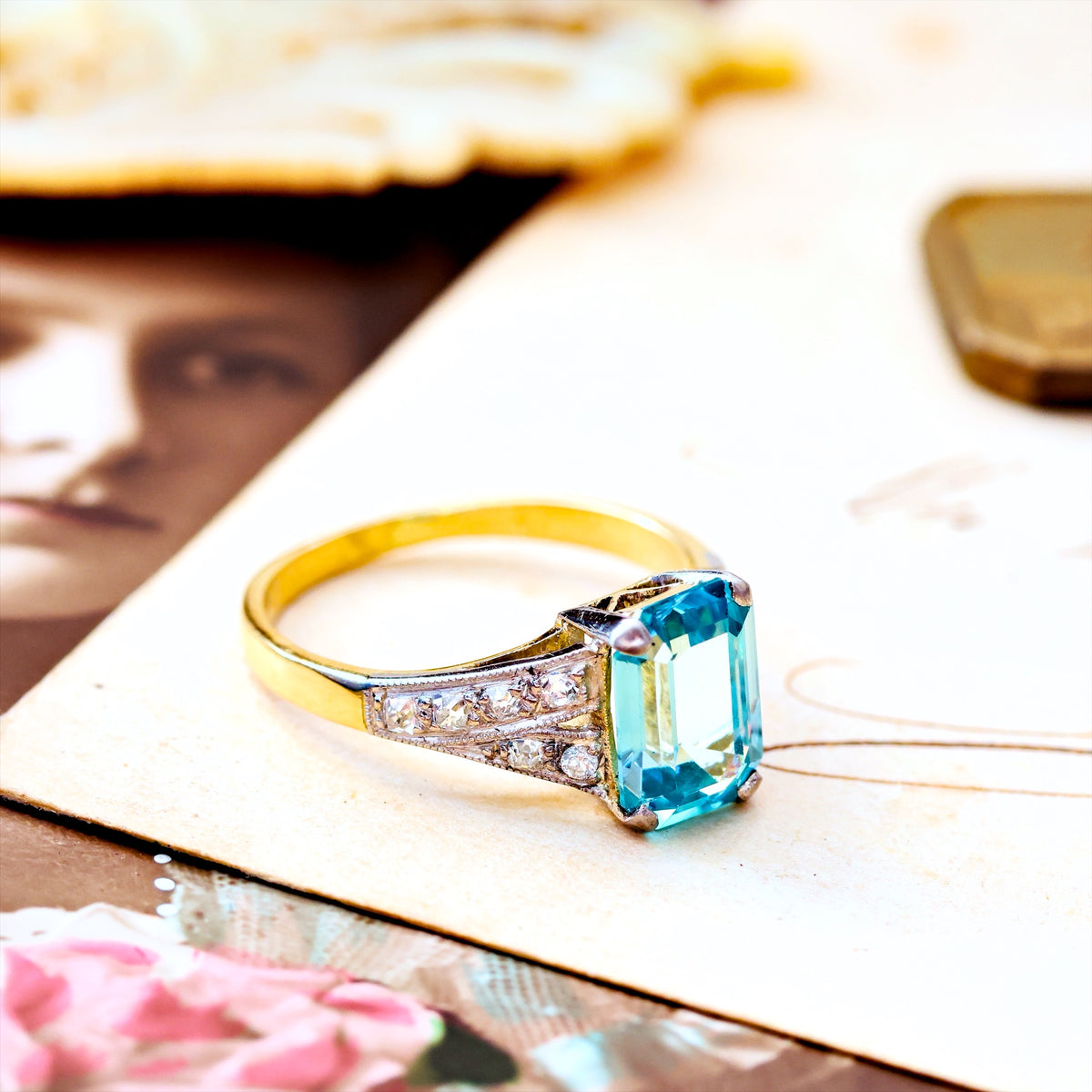Vintage Art Deco Starlight Blue Zircon Ring