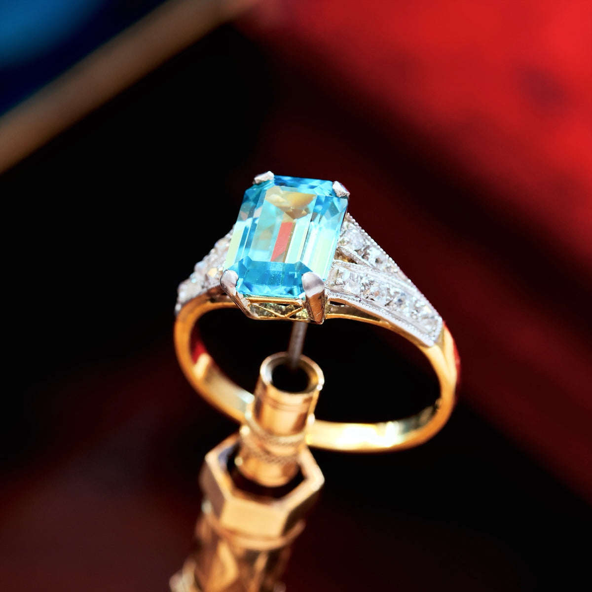 Vintage Art Deco Starlight Blue Zircon Ring