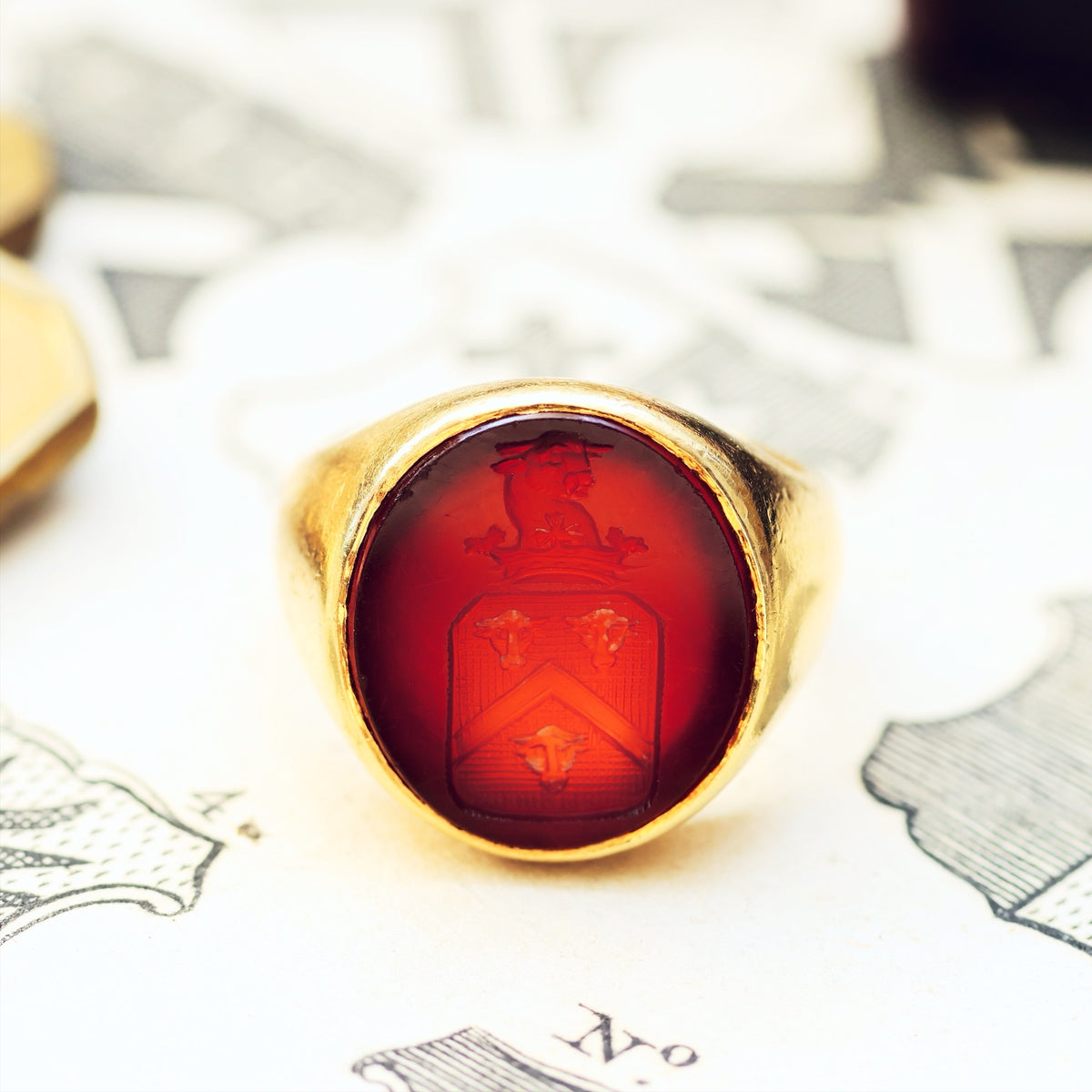 Vintage Russet Carnelian Intaglio Signet Seal Ring