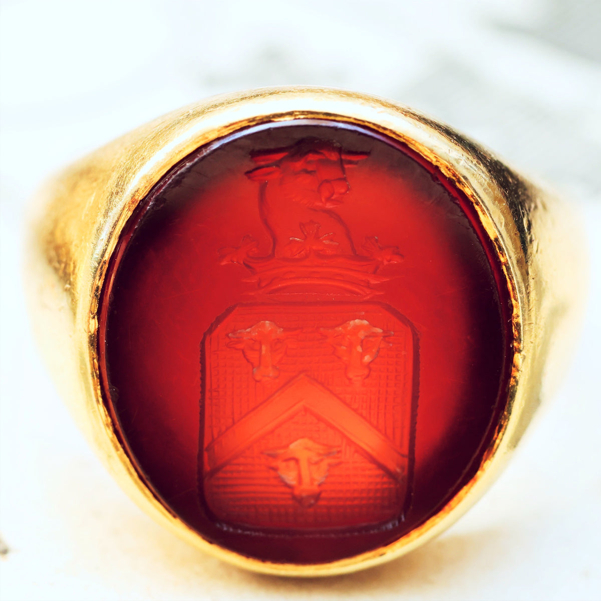 Vintage Russet Carnelian Intaglio Signet Seal Ring