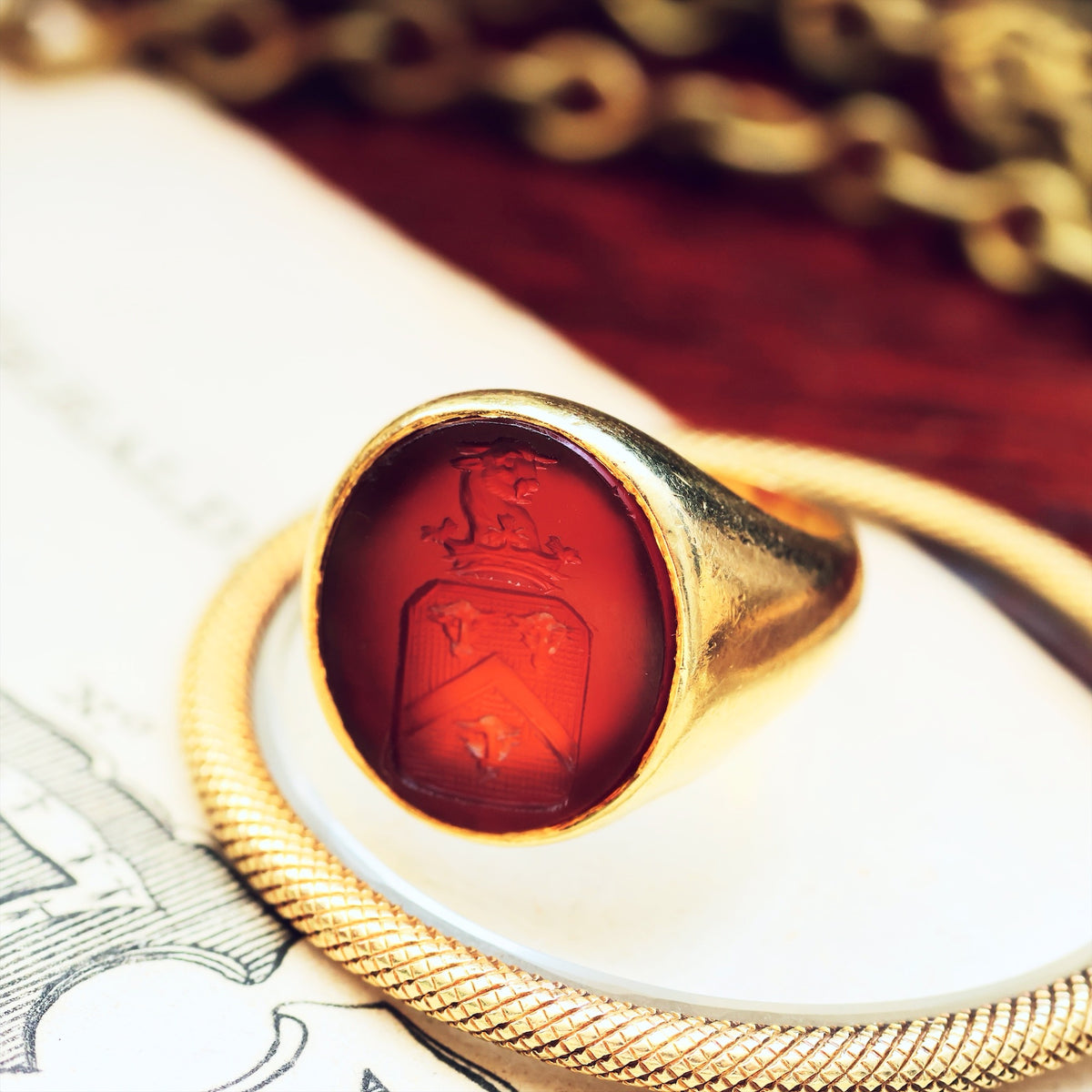 Vintage Russet Carnelian Intaglio Signet Seal Ring