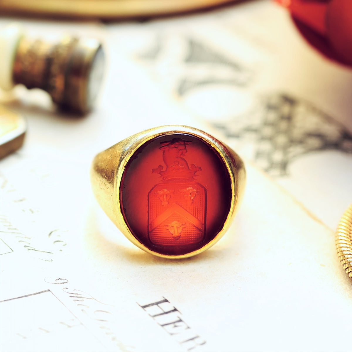Vintage Russet Carnelian Intaglio Signet Seal Ring