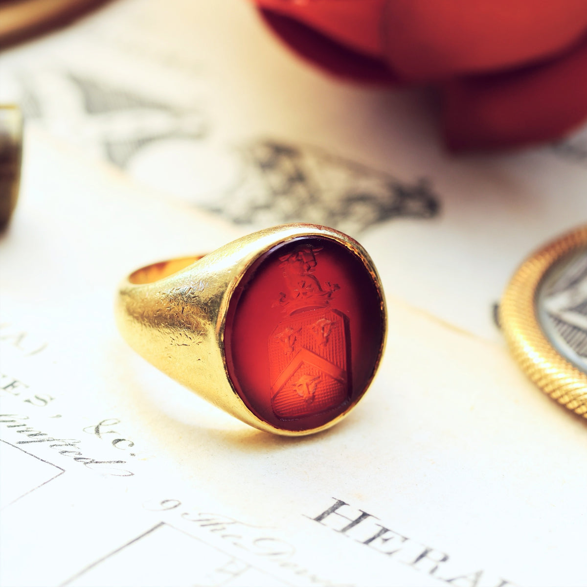 Vintage Russet Carnelian Intaglio Signet Seal Ring