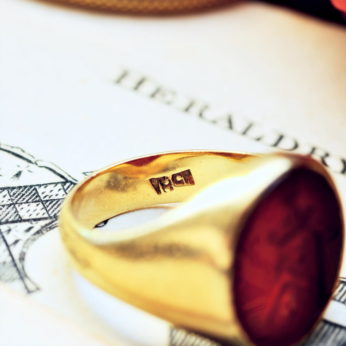 Vintage Russet Carnelian Intaglio Signet Seal Ring