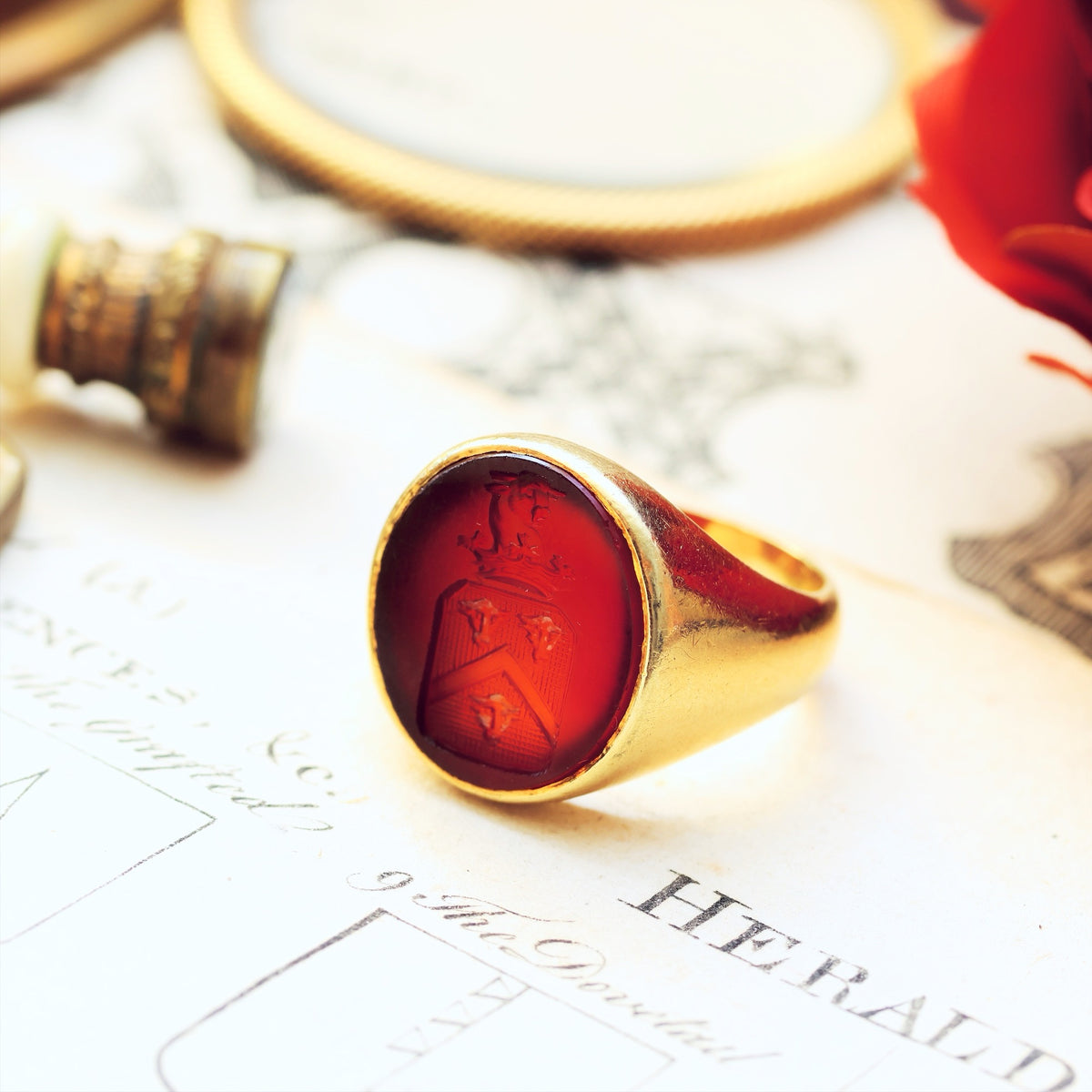 Vintage Russet Carnelian Intaglio Signet Seal Ring