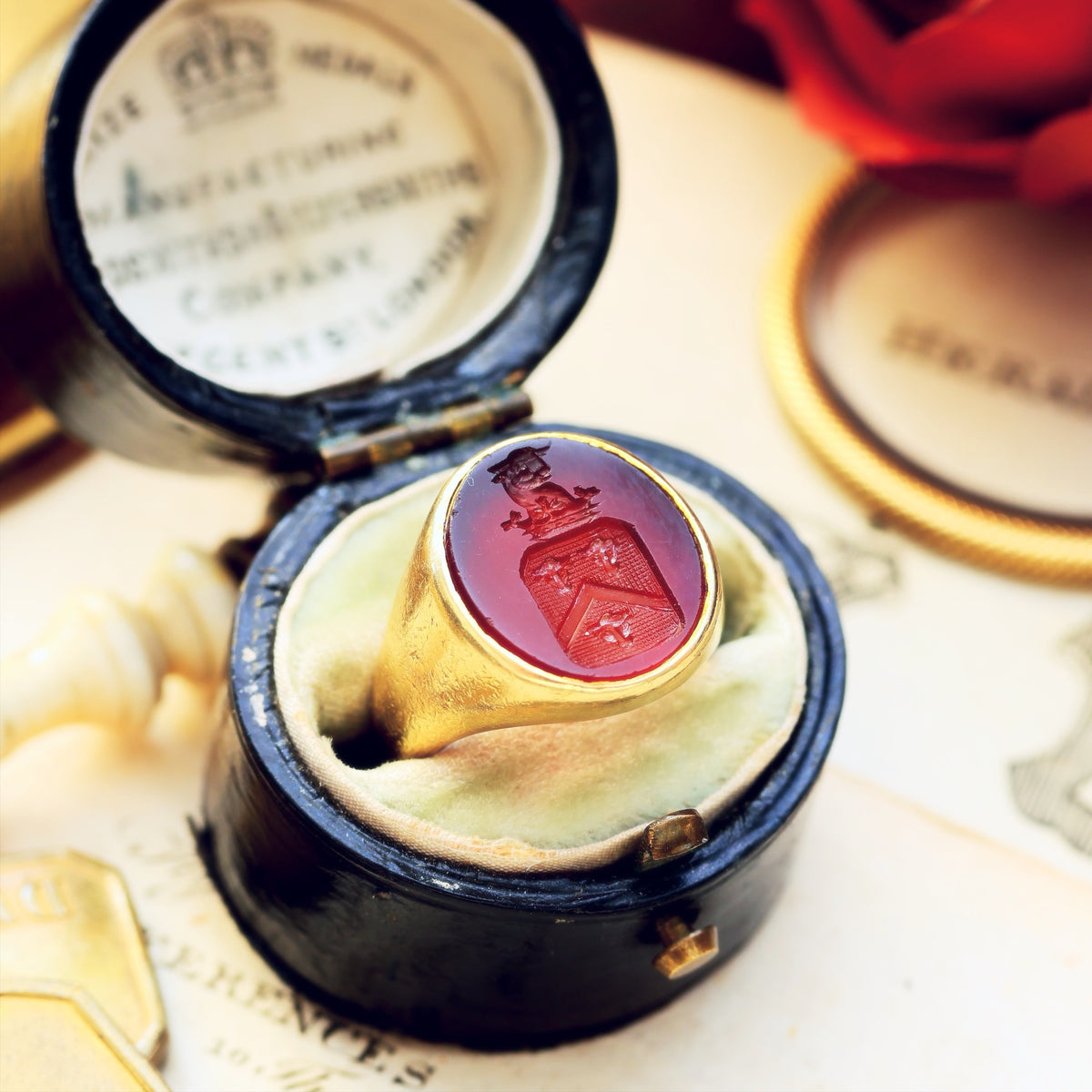 Vintage Russet Carnelian Intaglio Signet Seal Ring