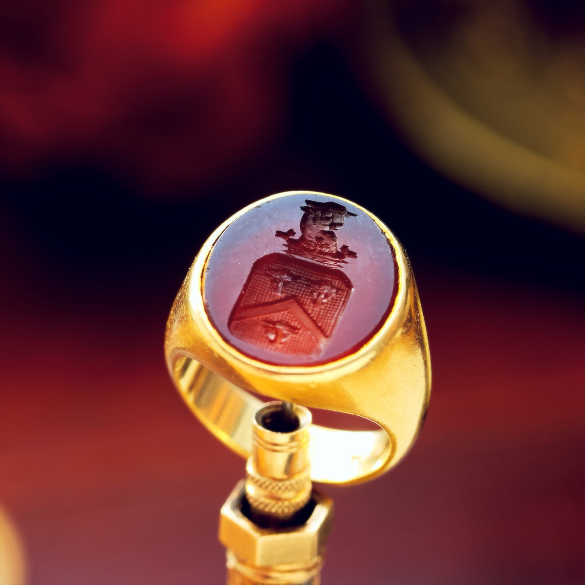 Vintage Russet Carnelian Intaglio Signet Seal Ring