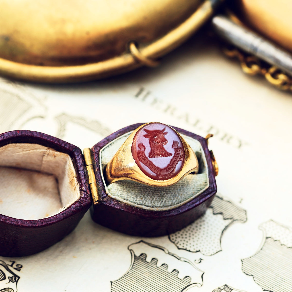 Date 1935 Sardonyx Intaglio Signet Seal Ring