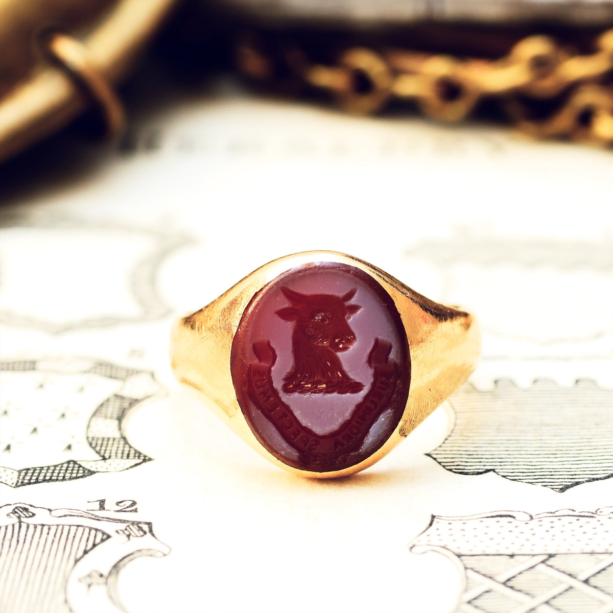 Date 1935 Sardonyx Intaglio Signet Seal Ring