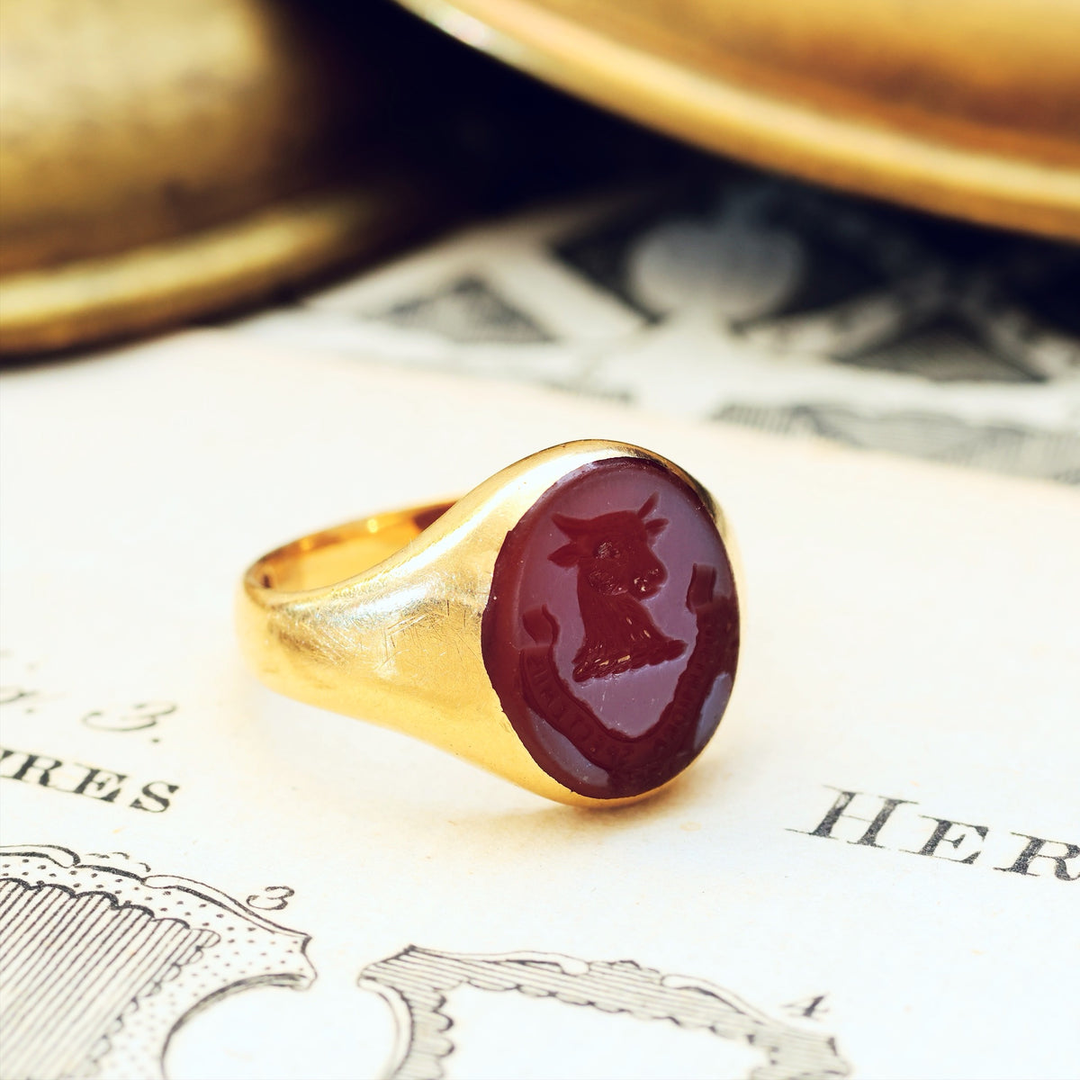 Date 1935 Sardonyx Intaglio Signet Seal Ring