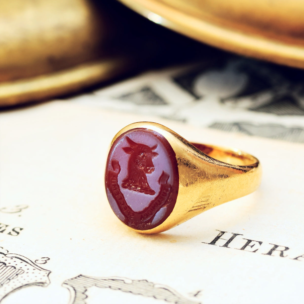 Date 1935 Sardonyx Intaglio Signet Seal Ring