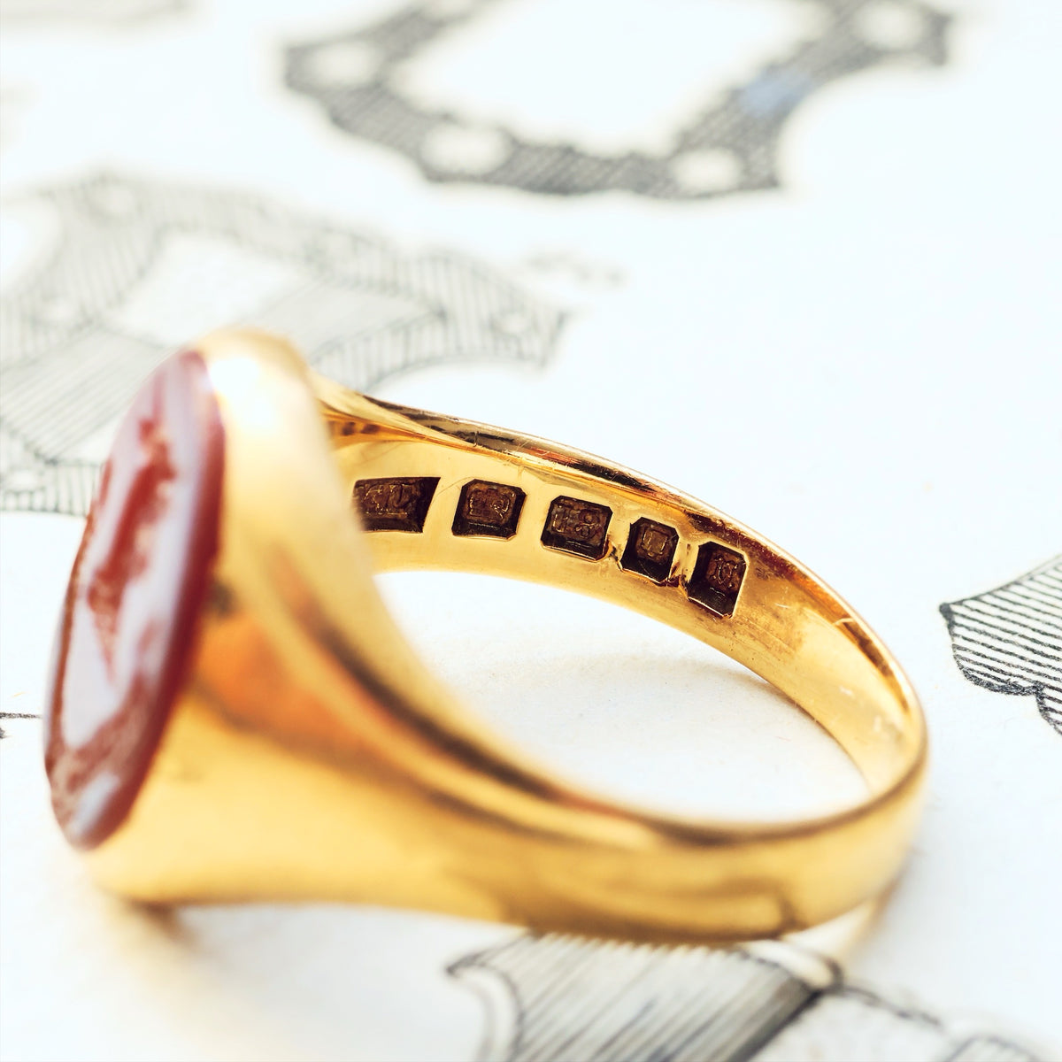 Date 1935 Sardonyx Intaglio Signet Seal Ring