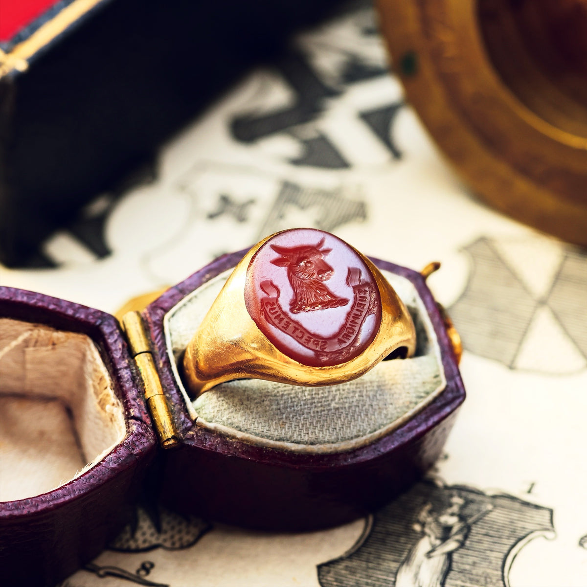 Date 1935 Sardonyx Intaglio Signet Seal Ring