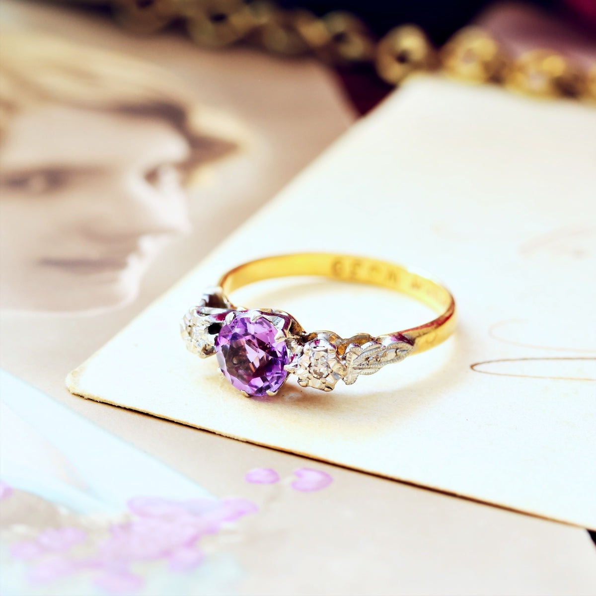 Sweet Vintage Amethyst & Diamond Engagement Ring