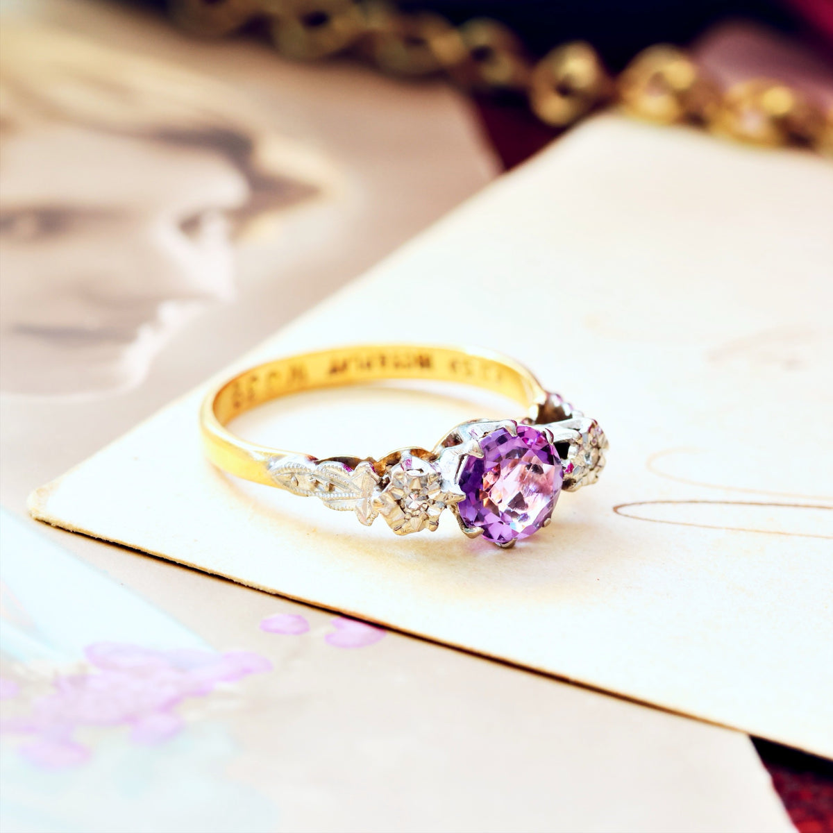 Sweet Vintage Amethyst & Diamond Engagement Ring