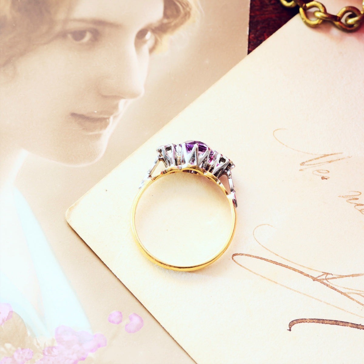 Sweet Vintage Amethyst & Diamond Engagement Ring
