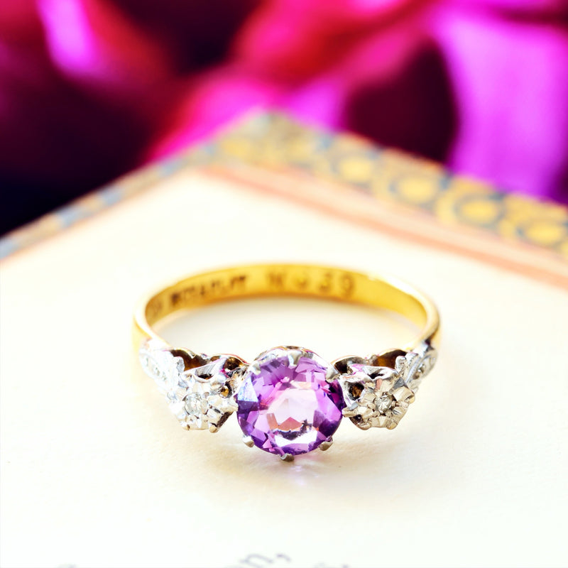 Vintage Amethyst & Diamond Engagement Ring