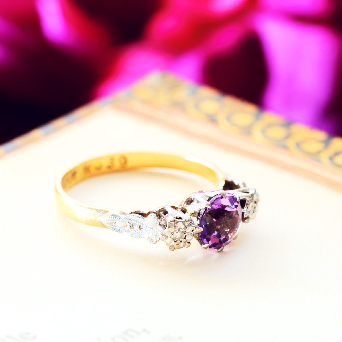 Sweet Vintage Amethyst & Diamond Engagement Ring