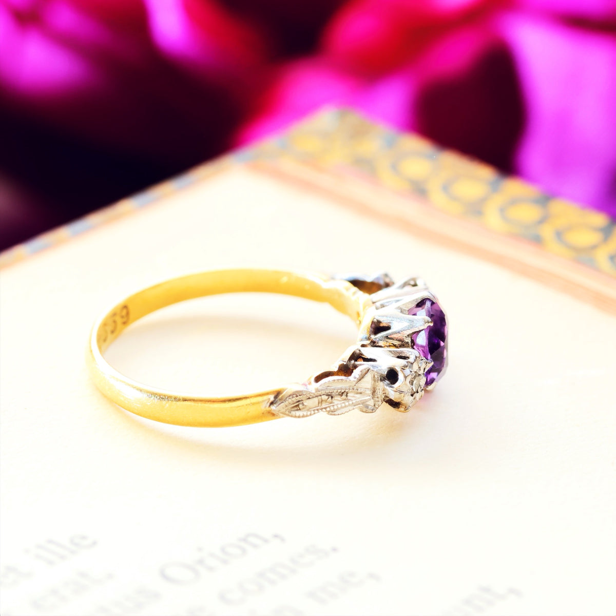 Sweet Vintage Amethyst & Diamond Engagement Ring