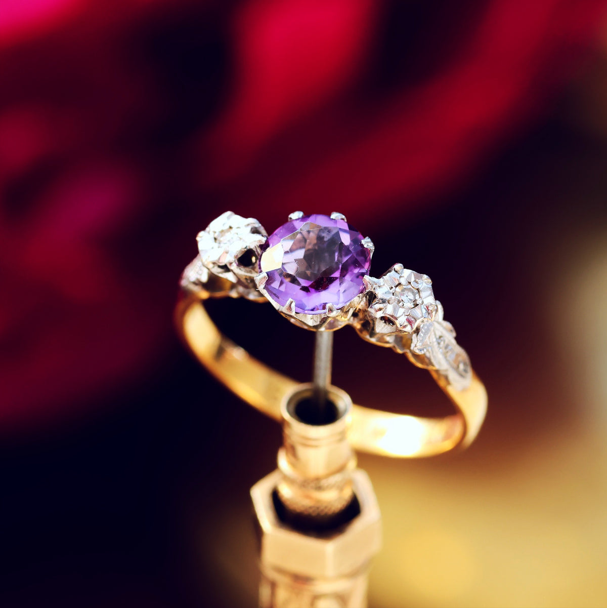 Sweet Vintage Amethyst & Diamond Engagement Ring