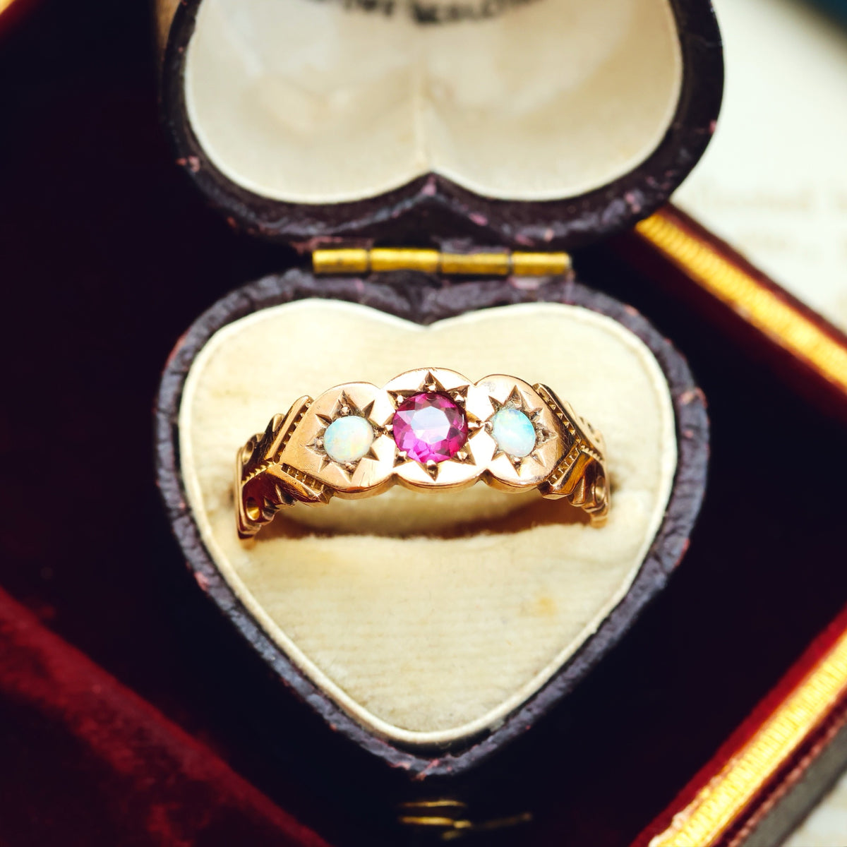 Antique Rose Gold Tourmaline & Opal Ring