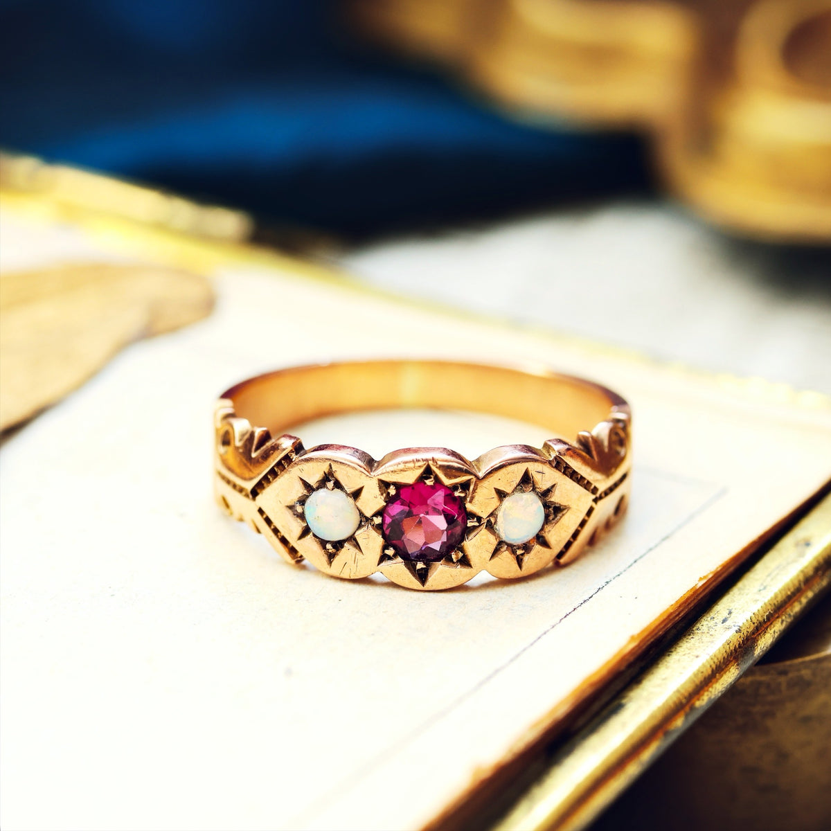 Antique Rose Gold Tourmaline & Opal Ring