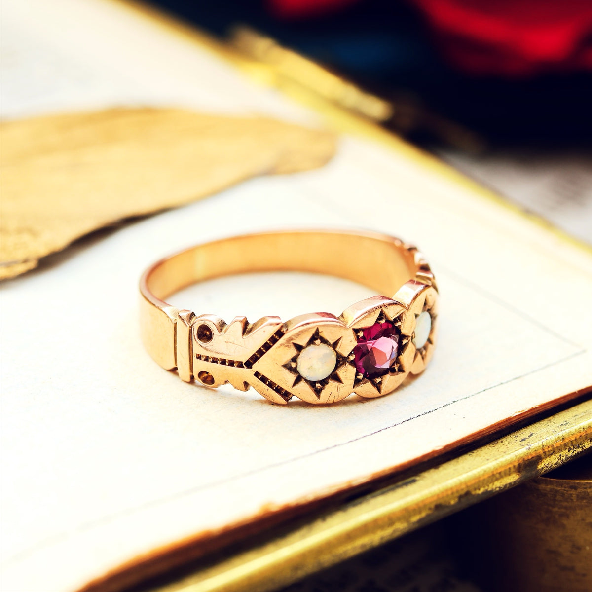 Antique Rose Gold Tourmaline & Opal Ring
