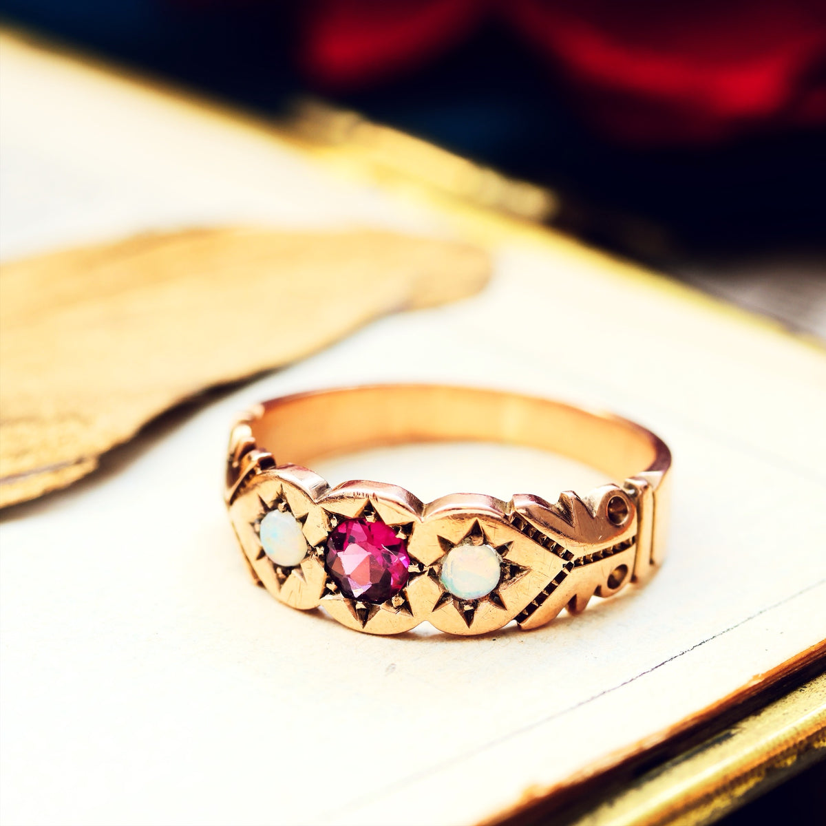 Antique Rose Gold Tourmaline & Opal Ring