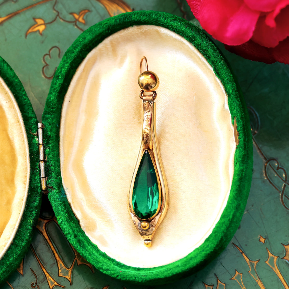 Verdant Emerald Green Paste Victorian Earrings
