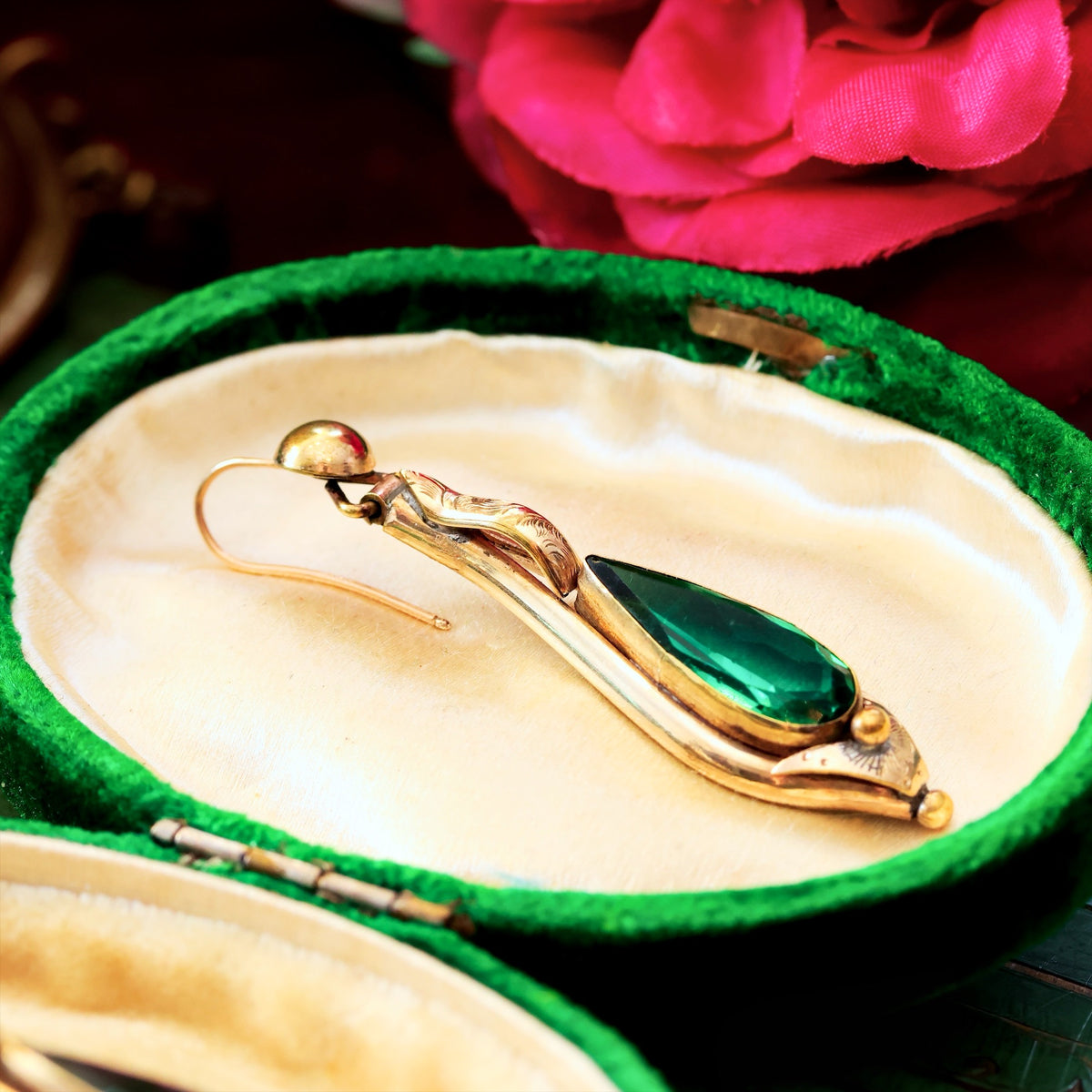 Verdant Emerald Green Paste Victorian Earrings