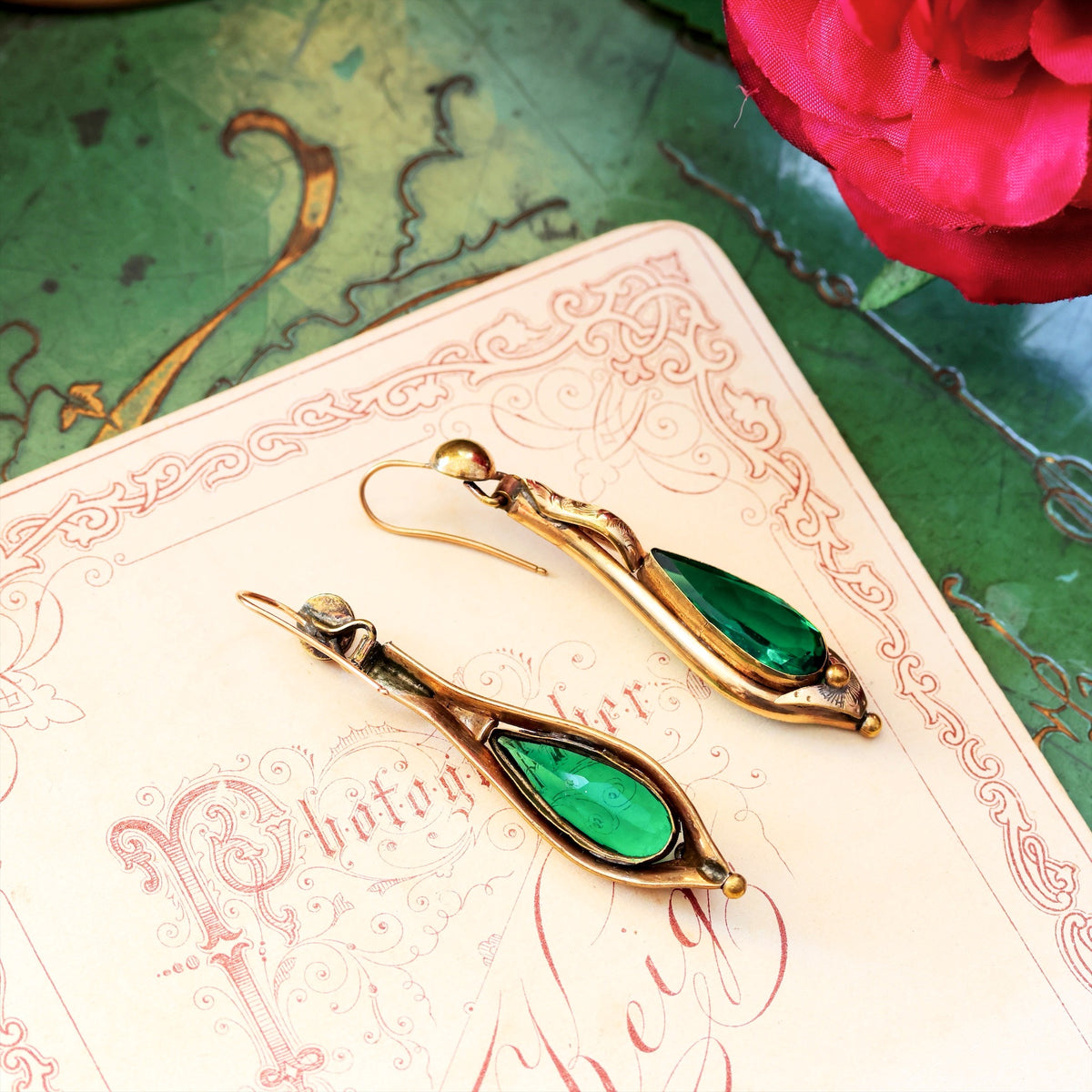 Verdant Emerald Green Paste Victorian Earrings