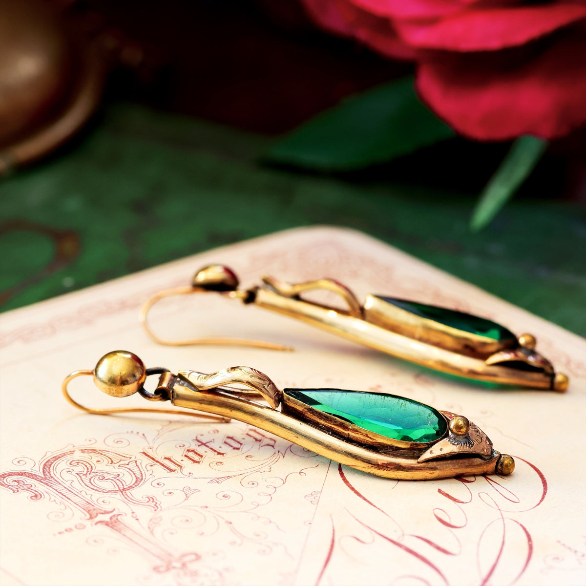 Verdant Emerald Green Paste Victorian Earrings